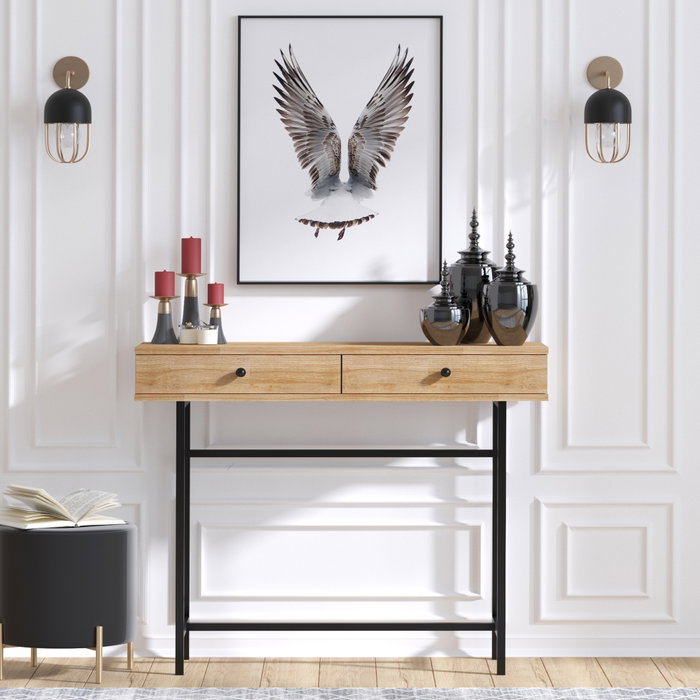Hanah Home Aparador Versátil para Salón y Comedor, Tablero Melamina y Patas Metal, Roble y Negro, 100x86x35cm